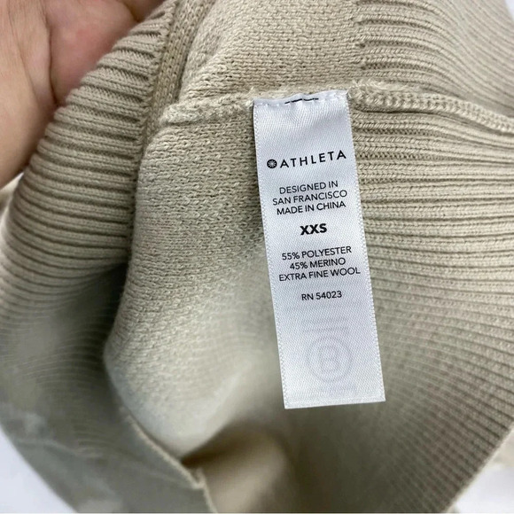 Athleta Womens XXS Jacquard Sweater, Beige and Cream Marino Wool Blend - Picture 6 of 7